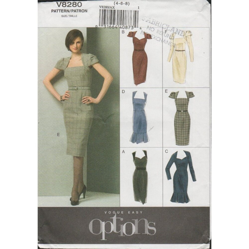 Vogue 8280 Easy Options Galaxy Power Dress Pattern 6 Variations Size 4 6 8 Uncut